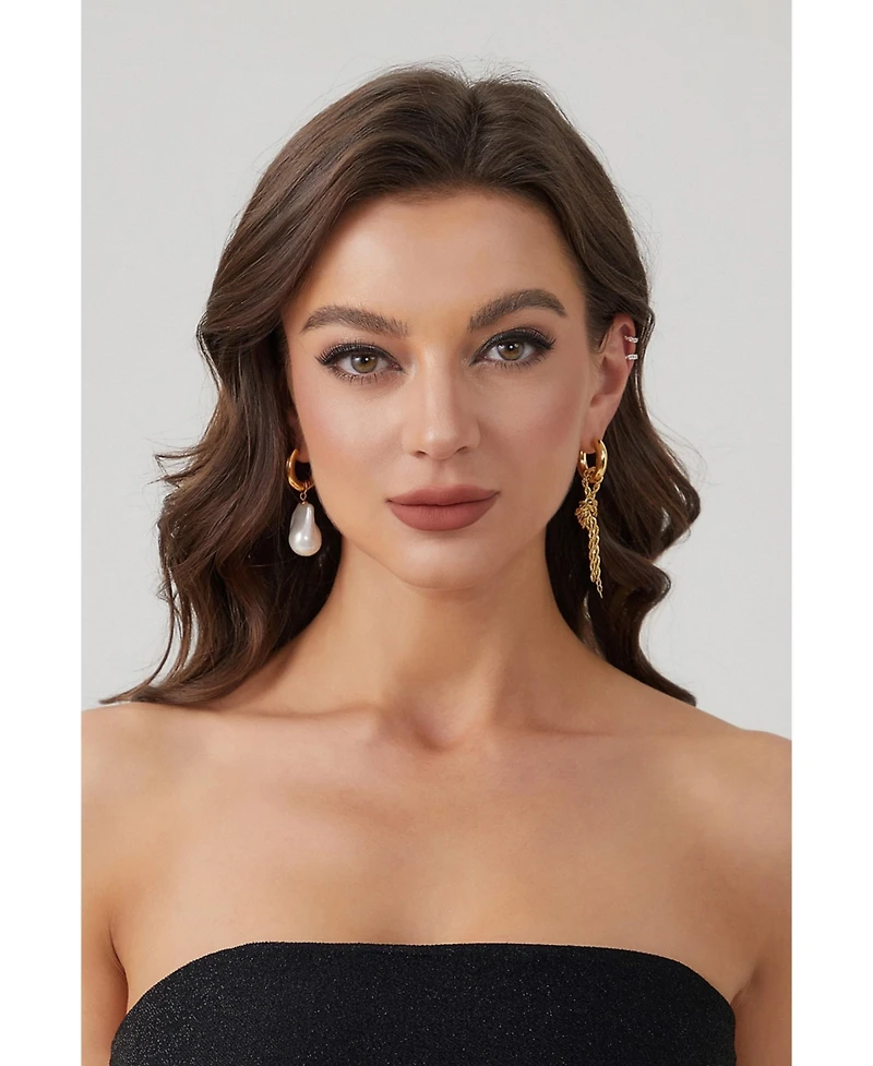 Unique Asymmetrical Rope Chain Baroque Pearl Drop Earrings