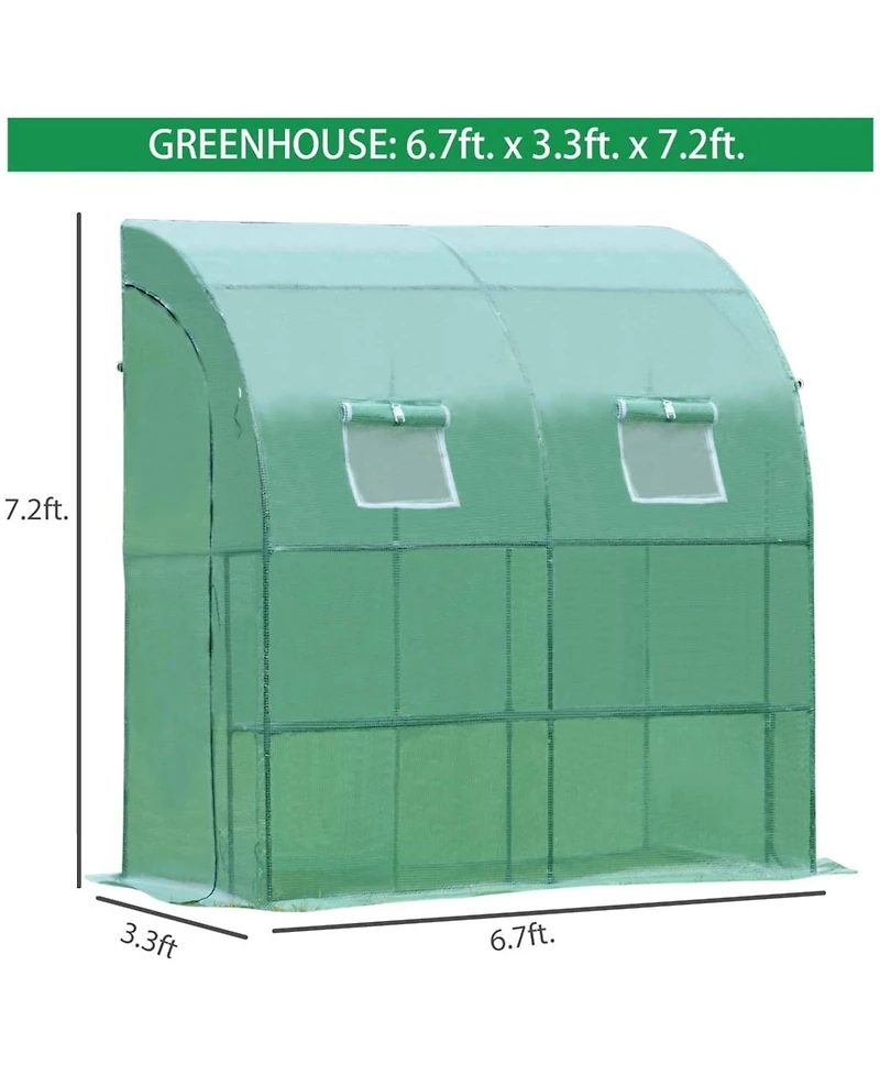 Aoodor 6.3ft. x 3.3ft. 7.2ft. Green Walk-in Greenhouse Lean to Portable Wall Two Zipper Door
