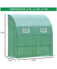 Aoodor 6.3ft. x 3.3ft. 7.2ft. Green Walk-in Greenhouse Lean to Portable Wall Two Zipper Door