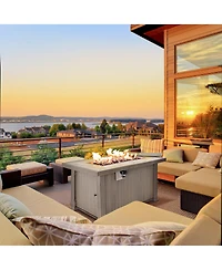 Outsunny 42" Propane Fire Pit Table, 50,000 Btu Wicker-effect Auto-Ignition Gas Fireplace Fire Pits with Ceramic Tabletop, Steel Base, Lid, Lava Rocks