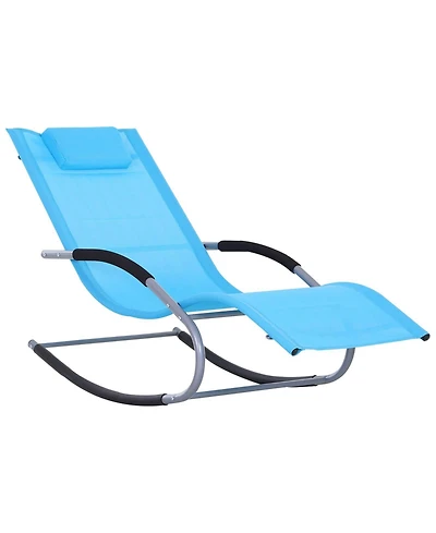 Outsunny Zero Gravity Rocking Chair Outdoor Chaise Lounge Chair Recliner Rocker with Detachable Pillow & Durable Weather-Fighting Fabric for Patio, De