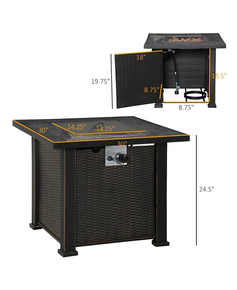 Outsunny Propane Fire Pit Table 50,000BTU Outdoor Auto Ignition Firepit w/ Cover