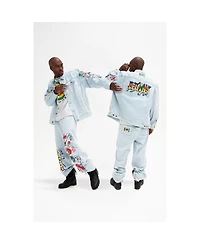Cross Colours Mens Oversize Denim Graffiti Jacket