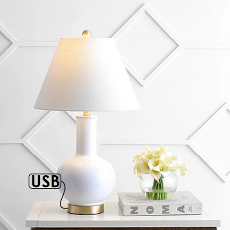 Han Ceramic iron Contemporary Usb Charging Led Table Lamp