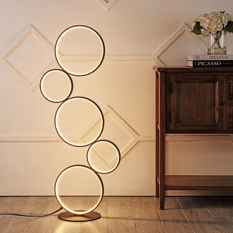 Jonathan Y Pluto Stacked Circles Contemporary Modern Ironaluminum Integrated Led Floor Lamp