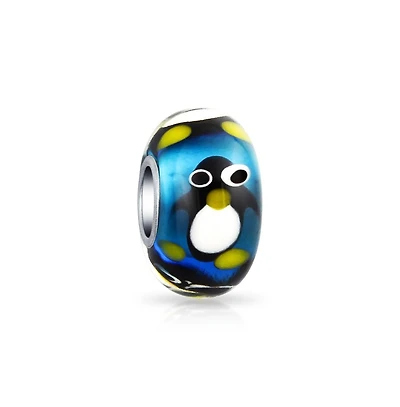 Bling Jewelry Christmas Holiday Cartoon Animal Blue Penguin Charm Bead Fits European Charm Bracelet For Murano Glass Sterling Silver Core Spacer