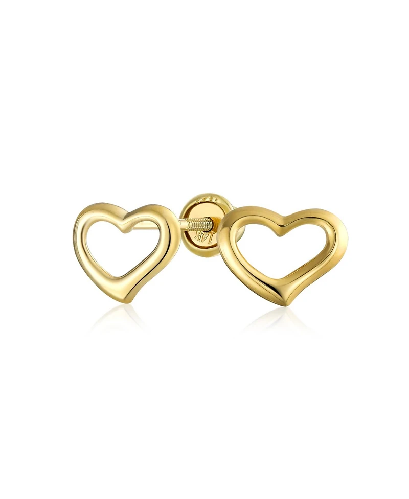 Bling Jewelry Petite Minimalist14K Yellow Gold Symbol Of Love Open Heart Stud Earring Secure Screw back