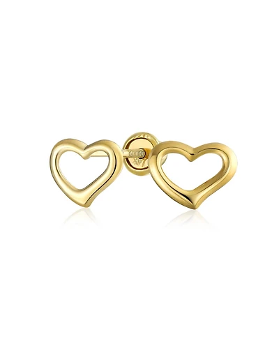 Bling Jewelry Petite Minimalist14K Yellow Gold Symbol Of Love Open Heart Stud Earring Secure Screw back