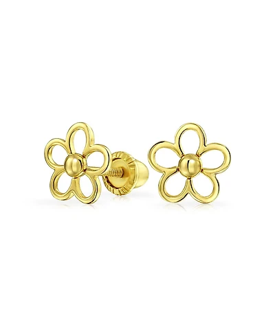 Bling Jewelry Tiny Petite Cz Accent Dainty14K Yellow Gold Sunflower Daisy Flower Stud Earrings Secure Clutch Screw back