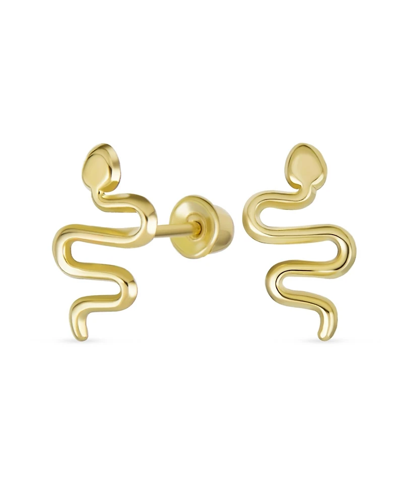 Bling Jewelry Minimalist Tiny Mini Garden Reptile Serpent Snake Stud Earrings 14K Yellow Gold Safety Clutch Screw back