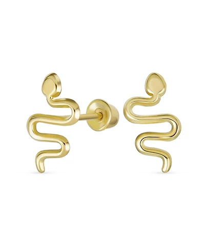 Bling Jewelry Minimalist Tiny Mini Garden Reptile Serpent Snake Stud Earrings 14K Yellow Gold Safety Clutch Screw back