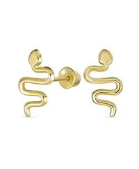 Bling Jewelry Minimalist Tiny Mini Garden Reptile Serpent Snake Stud Earrings 14K Yellow Gold Safety Clutch Screw back