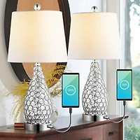 Lily Midcentury Modern Iron Led Table Lamp with Usb Charging Port (Set of 2)