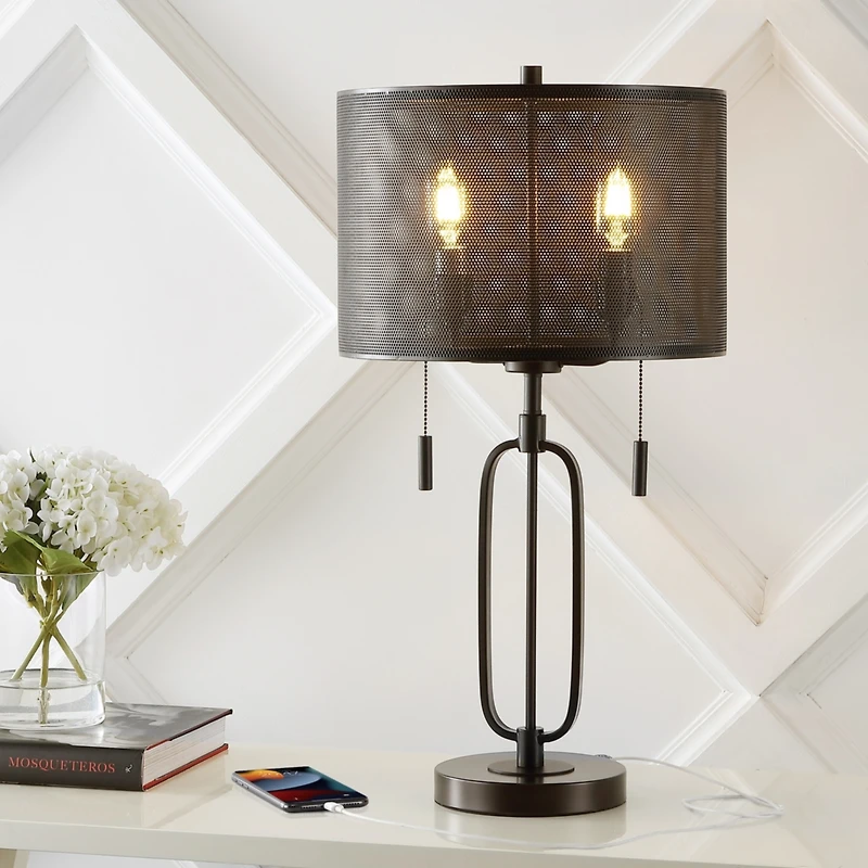 Jonathan Y Hank Industrial Farmhouse Iron Led Table Lamp with Usb Charging Port