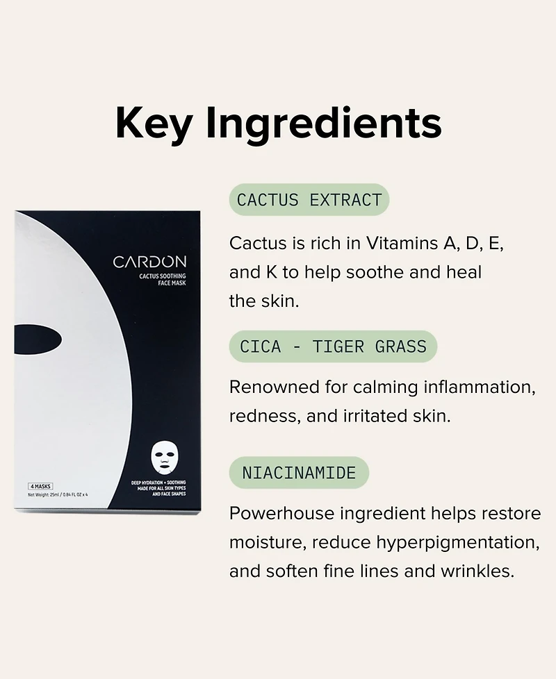 Cardon Cactus Soothing Face Mask, 4-Pk.