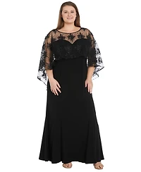 R & M Richards Plus Embroidered-Capelet Gown