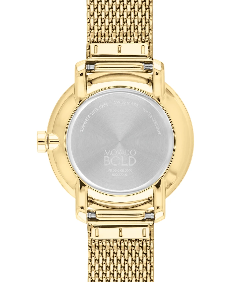 Movado Women's Swiss Bold Shimmer Gold Ion Plated Stainless Steel Mesh Bracelet Watch 34mm