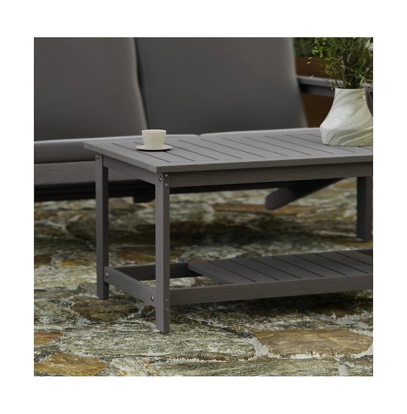 Riviera All-Weather Poly Resin Wood Two Tiered Adirondack Slatted Coffee Conversation Table
