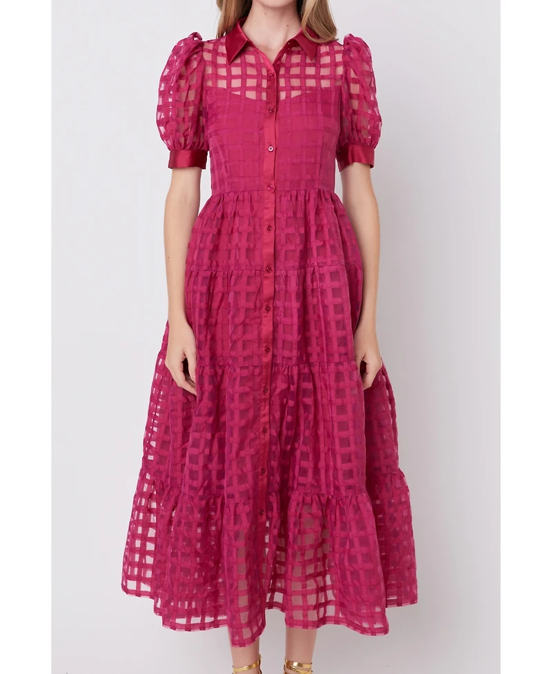 English Factory Women's Gridded Organza Tiered Maxi Dress
