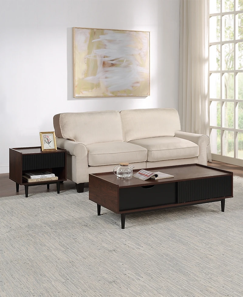 Manhattan Comfort Duane 2-Piece Ribbed End Table and Coffee Set