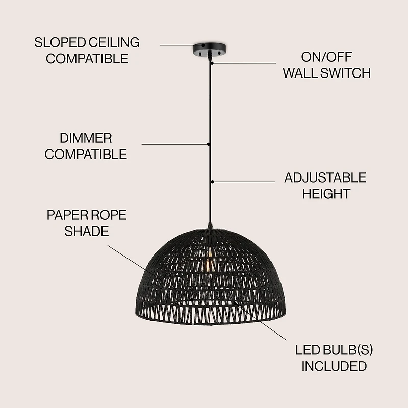 Campana Bohemian Modern Woven Rattan iron Led Pendant