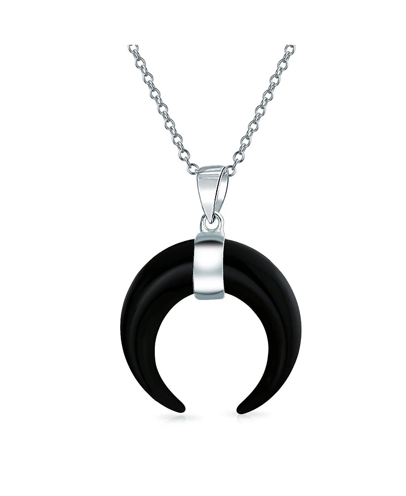 Bling Jewelry Boho Tribal Style Horn Italian Crescent Luna Waning Half Moon Pendant Necklace Sterling Silver