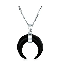 Bling Jewelry Boho Tribal Style Horn Italian Crescent Luna Waning Half Moon Pendant Necklace Sterling Silver