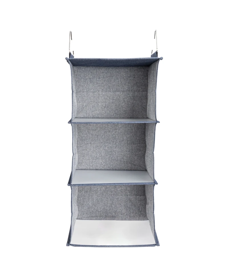 Household Essentials Hanging Cotton Blend Closet Organizer with 3 Storage Shelves, Denim