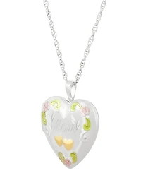 Mom Painted Heart Locket 18" Pendant Necklace in Sterling Silver