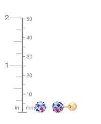 Children's Pink and Blue Crystal Ball Stud Reversible Earrings in 14k Gold