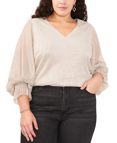 Vince Camuto Plus Metallic V-Neck Blouse