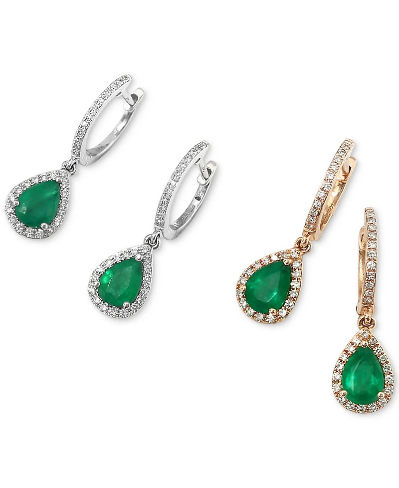 Effy Emerald (1-1/8 ct. t.w.) and Diamond (1/4 ct. t.w.) Drop Earrings in 14k White Gold, Created for Macy's