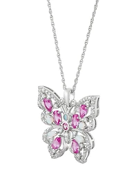 Multi-Gemstone (1-1/2 ct. t.w.) & Cubic Zirconia Butterfly 18" Pendant Necklace in Sterling Silver