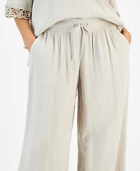 Jm Collection Women's Wide Leg Cotton Gauze Pants, Created for Macy's