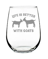 Bevvee Life is Better with Goats Funny Goat Gifts Stem Less Wine Glass, 17 oz