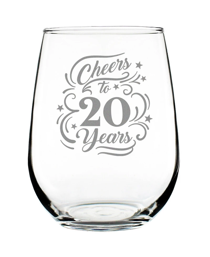 Bevvee Cheers to 20 Years 20th Anniversary Gifts Stem Less Wine Glass, 17 oz