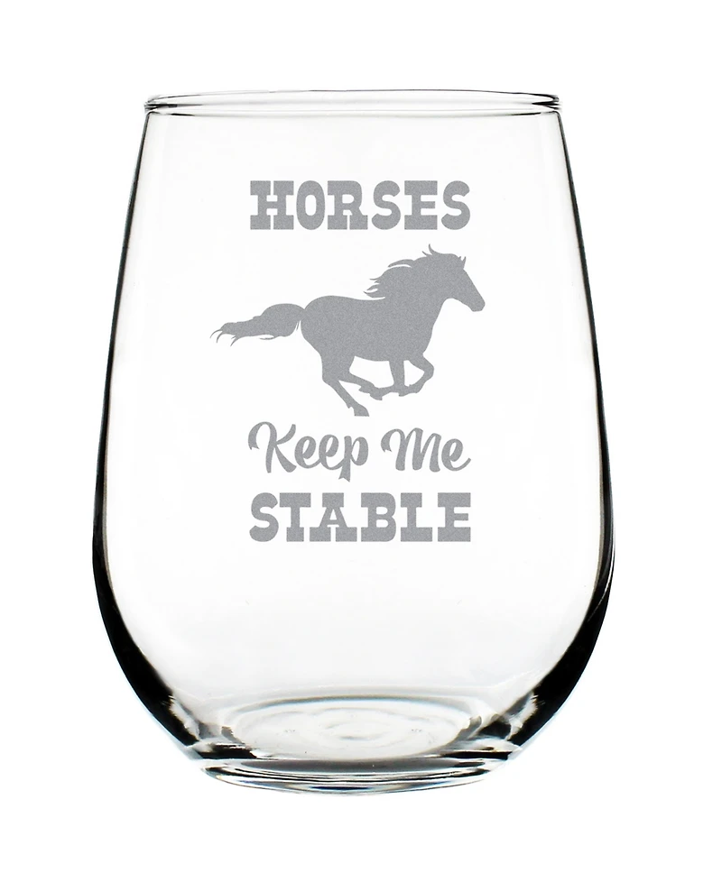 Bevvee Horses Keep Me Stable Horse Gifts Stem Less Wine Glass, 17 oz