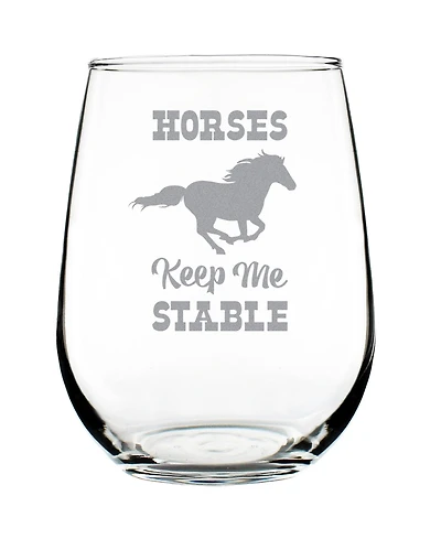 Bevvee Horses Keep Me Stable Horse Gifts Stem Less Wine Glass, 17 oz