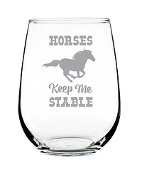 Bevvee Horses Keep Me Stable Horse Gifts Stem Less Wine Glass, 17 oz
