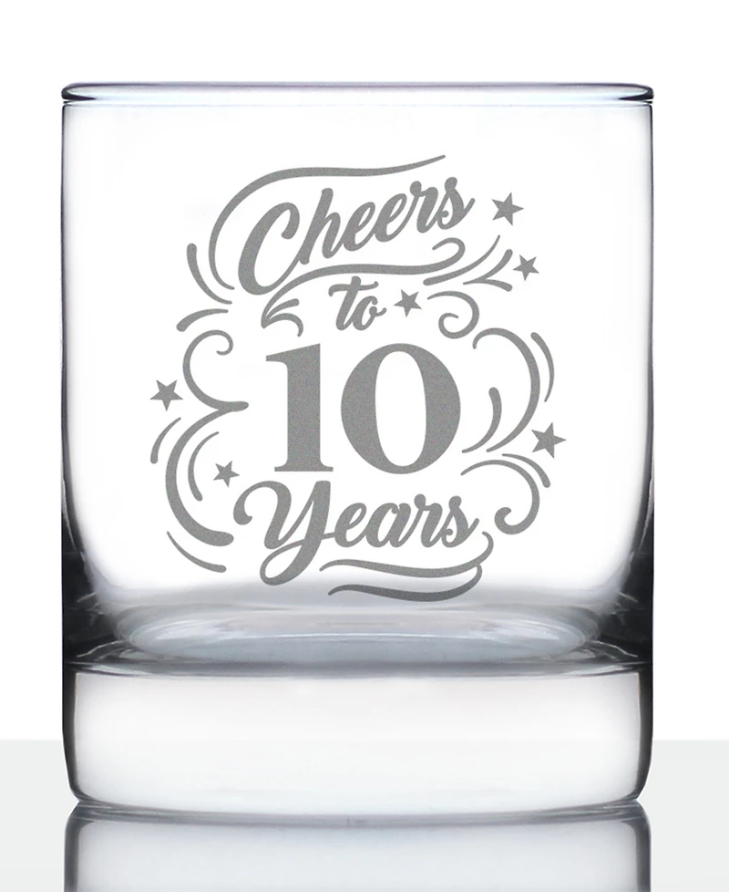 Bevvee Cheers to 10 Years 10th Anniversary Gifts Whiskey Rocks Glass, 10 oz