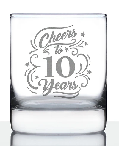 Bevvee Cheers to 10 Years 10th Anniversary Gifts Whiskey Rocks Glass, 10 oz