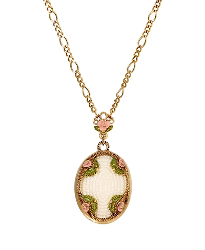 2028 Imitation Pearl Pink Enamel Flower Long Pendant Necklace