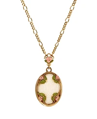 2028 Imitation Pearl Pink Enamel Flower Long Pendant Necklace
