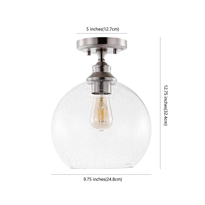 Jonathan Y Marla Bohemian Farmhouse Iron/Seeded Glass Led Semi Flush Mount