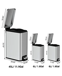 11.9 Gallon/ 45 Liter + Two 1.6 Gallon/6 Liter Rectangular Step-on Trash Can Set For Bathroom and Kitchen