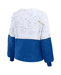 Women's Wear by Erin Andrews White, Royal Golden State Warriors Color-Block Pullover Sweater