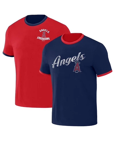 Men's Darius Rucker Collection by Fanatics Red, Navy Distressed Los Angeles Angels Two-Way Ringer Reversible T-shirt