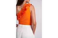 Caldwell Collection Women's Robin One Shoulder Bodysuit with Ruffle