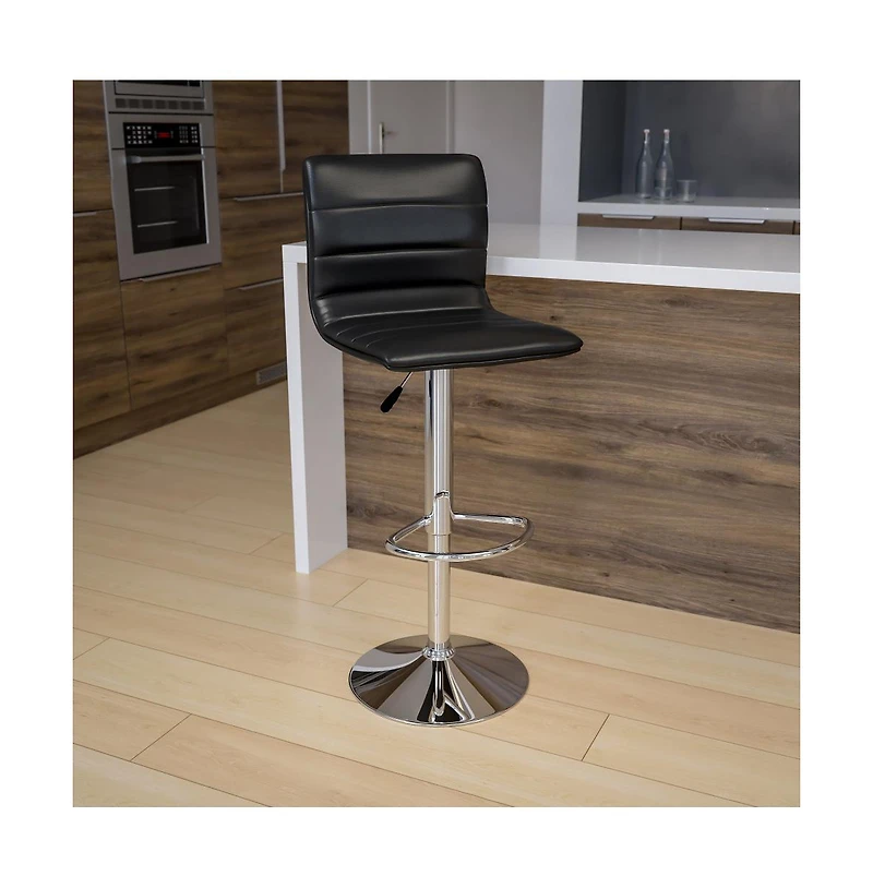 Coti Modern Channel Tufted Upholstered Height Adjustable Mid-Back Stool And Pedestal Base With Footrest