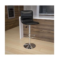 Coti Modern Channel Tufted Upholstered Height Adjustable Mid-Back Stool And Pedestal Base With Footrest